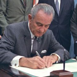 President Lyndon B. Johnson Signing H.R. 18763, the Bill to Authorize Pre-School and Early Education Programs for Handicapped Children
