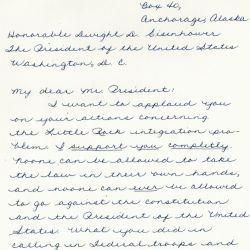 Letter to President Dwight D. Eisenhower from Seventeen Year Old Elaine Atwood In Favor of School Integration