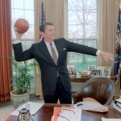 President Reagan Throwing a Football in the Oval Office