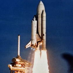 The launching of the space shuttle Columbia