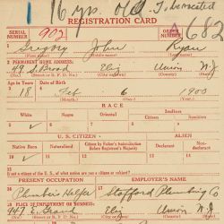 World War I Draft Registration Card for Gregory Ryan