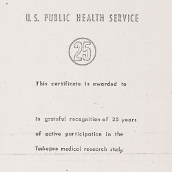 Certificate for Participants in the Tuskegee Syphilis Study