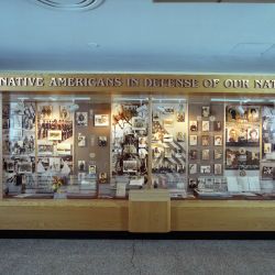 The Native Americans in Defense of Our Nation Exhibit (center view) in a display case along a corridor of the Pentagon, Washington, D.C., on April 9, 1993. OSD Package No. A07D-00176 (DOD PHOTO by Hel