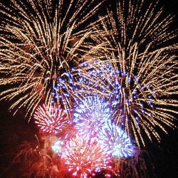 A spectacular fireworks display light up the night sky during the 4th of July celebration held at Commander Fleet Activities (CFA) Yokosuka Naval Base, Japan (JPN)