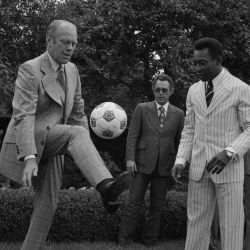 President Gerald R. Ford Juggling a Soccer Ball to Pele’s Amusement