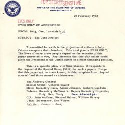 Program Review for the Cuba Project from Brigadier General Edward G. Lansdale
