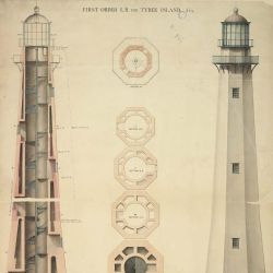 Elevation, Section, and Plan of First Order Lighthouse at Tybee Island, Georgia