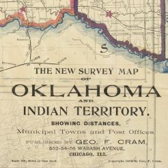 Survey Map of the Oklahoma and Indian Territory showing Distances, Municipal Towns and Post Offices, published by George Cram