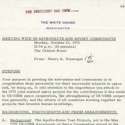 Memorandum from Secretary of State Henry Kissinger to President Gerald Ford, Regarding a Meeting with U.S. Astronauts and Soviet Cosmonauts Involved in the Apollo-Soyuz Test Project