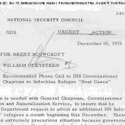 Memorandum to Brent Scowcroft about Indochina Refugee "Boat Cases"