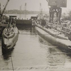 Twin Launching of USS Threadfin (SS 410) and USS Piper (SS 409) at Navy Yard, Portsmouth, NH 