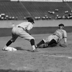 Photograph of Babe Ruth Sliding into Third Base