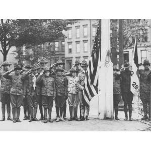 Boy Scouts Raising Flag in Honor to the Soldiers Who Have Gone to the Front.