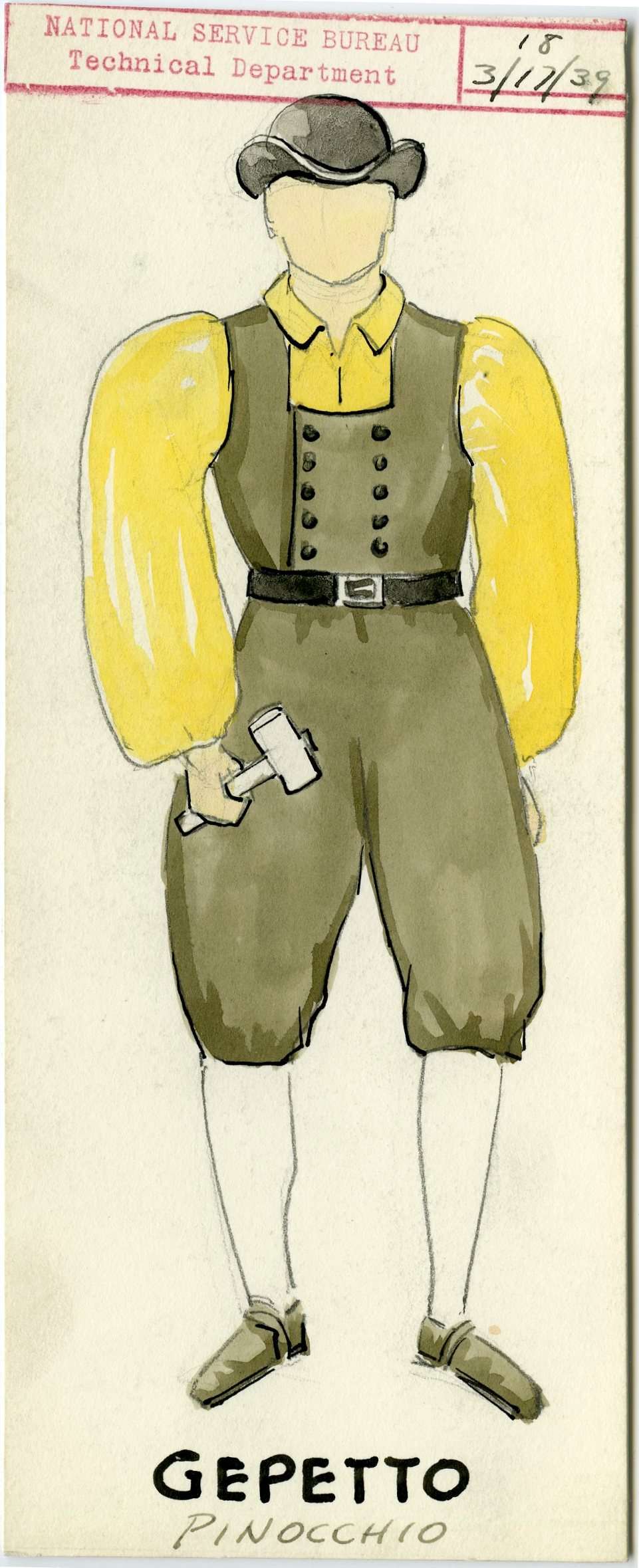 Drawing of Gepetto Costume