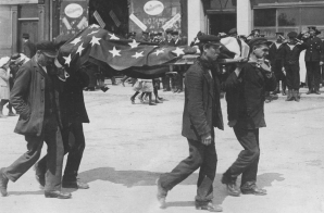Stars and Stripes Cover Body of American Recovered from Lusitania at Queenstown (Cobh)