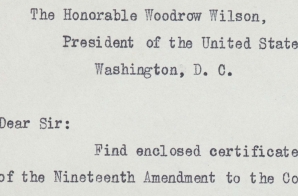 Letter from Tennessee with Certificate of Ratification of the 19th Amendment