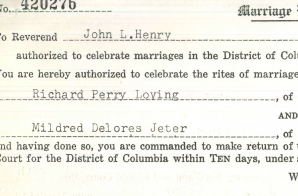 Marriage License for Richard Perry Loving and Mildred Delores Jeter