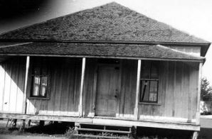 Front view of the unstable Mexican Ward School in a labor camp in Mathis, Texas. 