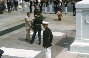 President Ronald Reagan places a wreath on the Tomb of the Unknown Soldier