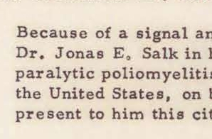 White House Press Release about Dr. Jonas E. Salk