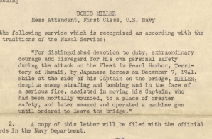 Commendation for Doris Miller from the Secretary of the Navy