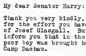 Letter from Gus Sarachek to Senator Harry S. Truman on the Death of Josef Glasgall