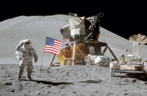 Apollo 15 Astronaut James B. Irwin with Lunar Module and Lunar Roving Vehicle