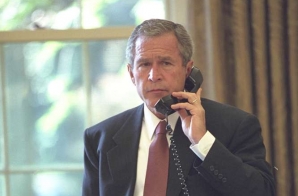 President Bush Talks on the Telephone with World Leaders from the Oval Office