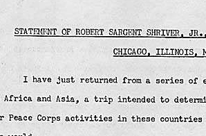 Statement of Robert Sargent Shriver, Jr., Director of the Peace Corps, in Chicago, Illinois