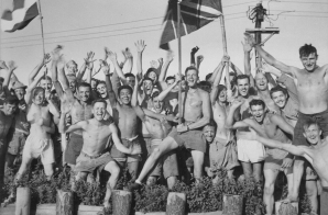 Prisoners of War at Omori Camp Cheer Rescuers from the U.S. Navy