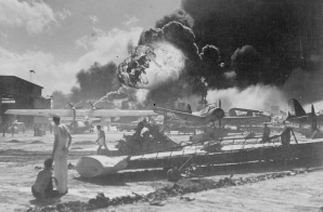 Wreckage at Pearl Harbor Naval Air Station After the Aerial Attack