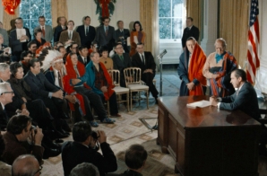 President Richard Nixon Speaking to Attendees at Signing Ceremony for the Blue Lake Bill