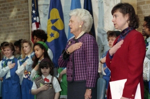 First Lady Barbara Bush with Girl Scouts
