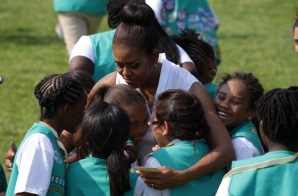 Michelle Obama with Girls Scouts at the White House Campout