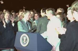 President Carter greeted by Vice President Mondale and Supporters