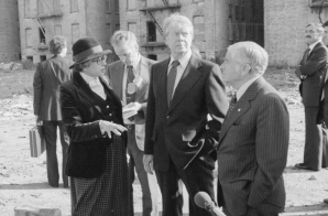 Secretary of H.U.D. Patricia Harris, Jimmy Carter and New York Mayor Abraham Beame tour the South Bronx