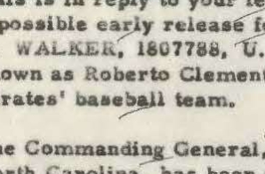 Letter from Brigadier General A. Larson to United States Senator Hugh Scott about Roberto Clemente
