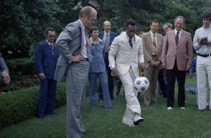 President Gerald R. Ford Watching Pele Kick a Soccer Ball in the Rose Garden