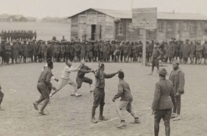 St. Nazaire, France. 369th Infantry engage in a basketball game