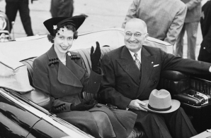 Photograph of Princess Elizabeth of Great Britain and President Truman in a limousine at Washington National Airport.