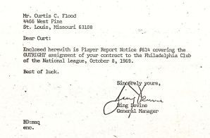 Letter to Curtis C. Flood from Bing Devine about Transfer of Contract
