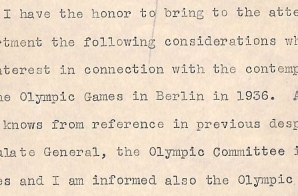 Correspondence from George Messersmith to Cordell Hull about 1936 Olympics