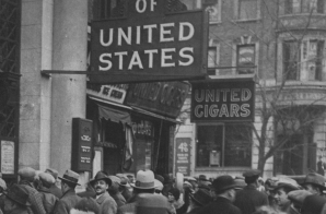 Crowd Gathering in Front of the Doors of the Bank of the United States on Freeman Street in New York City