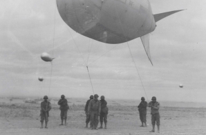 Anti-aircraft balloon squadron hoisting up balloon
