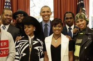 President Barack Obama Poses with Hip Hop and R&B Artists in the Oval Office