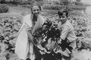 School Children Holding Cabbage Raised in a War Garden
