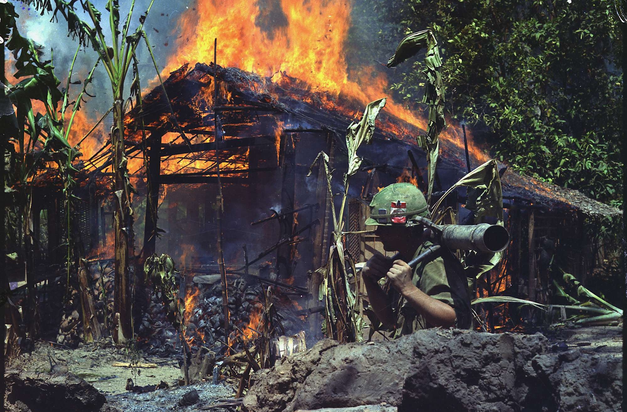 A Viet Cong Base Camp Burning