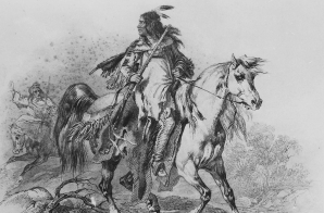 A Blackfoot on horseback, with a rifle