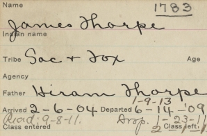 Student Information Card for Jim Thorpe