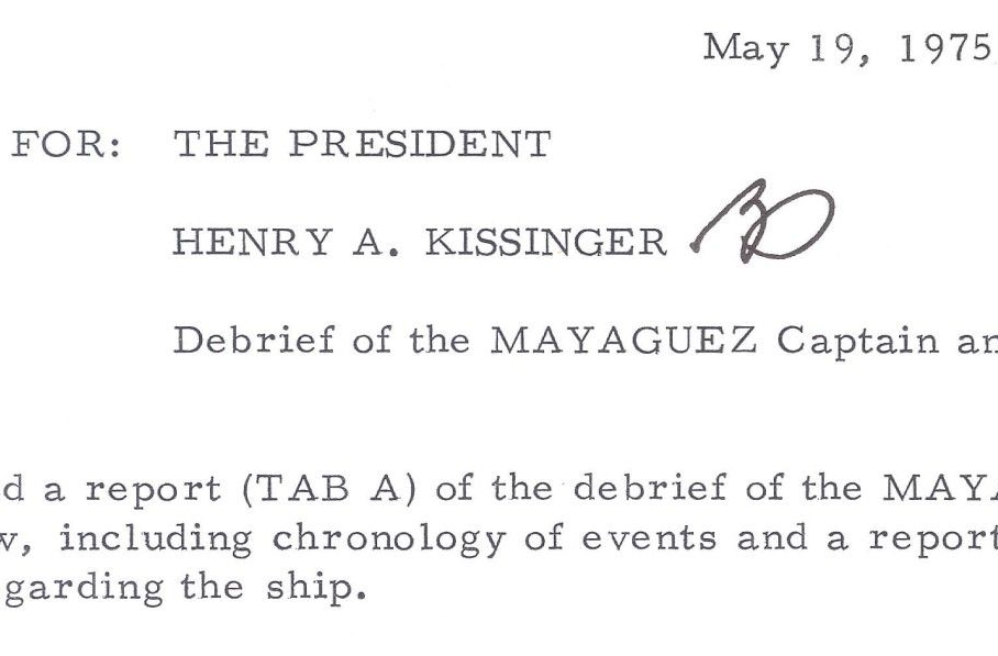 Memorandum Regarding Debrief of the Mayaguez Captain and Crew